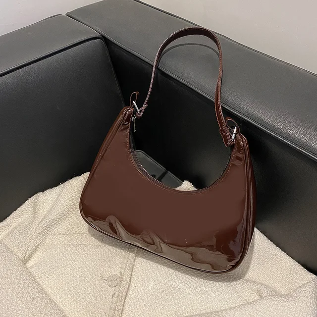 Women's Bag Trend Patent Leather Solid Color Crescent Handbag Lady