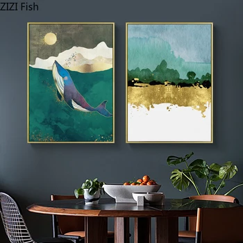 

Square Abstract Inkjet Animal Wall Painting Whale Elk Wall Decoration Mural Craft Solid Wood Frame Poster Living Room Home Decor