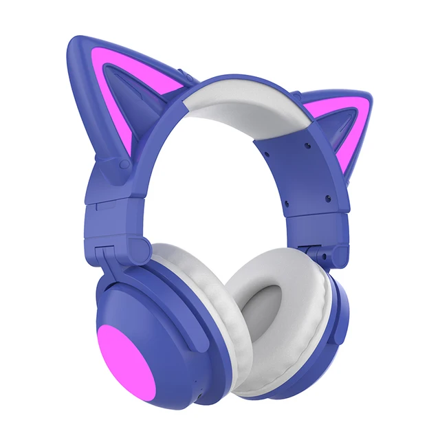 New ZW068 Bluetooth5.0 Headphone Wireless Headset With HD Microphone Cat Ear Cute LED Light Flashing for Girl Gift Purple