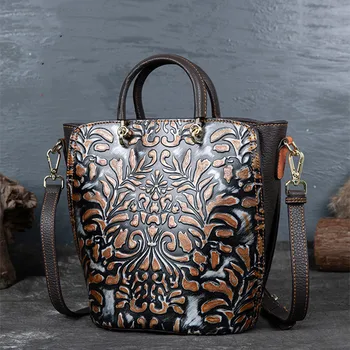 

2020 Womens Fashion Unique Printing Durable Retro Cowhide Leather Tote Style Ladies Satchel Tote Bag Shoulder Bags Office Daily