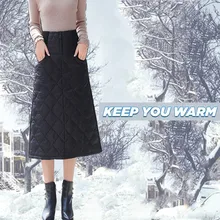 Женская модная пуховая юбка с высокой талией, зимняя теплая длинная юбка Faldas Saia, забавные однобортные однотонные юбки faldas mujer