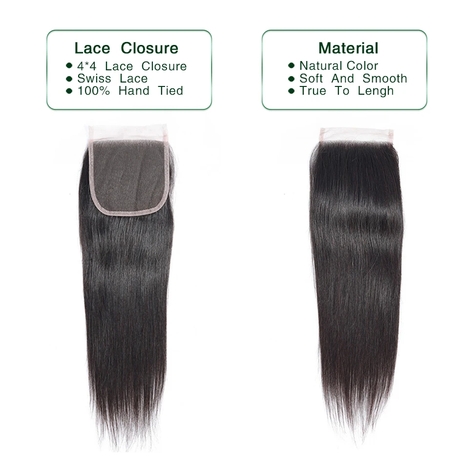Liddy Bundles With Closure Brazilian Straight Hair 3 Bundles With Closure 100% Human Hair Natural Color Non-remy Hair Extensions