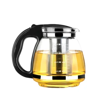 

1pc 2000ml Household Tea Glass Teapot Stainless Steel Filter Handle Heat Resistant Glass Teapot(Black)