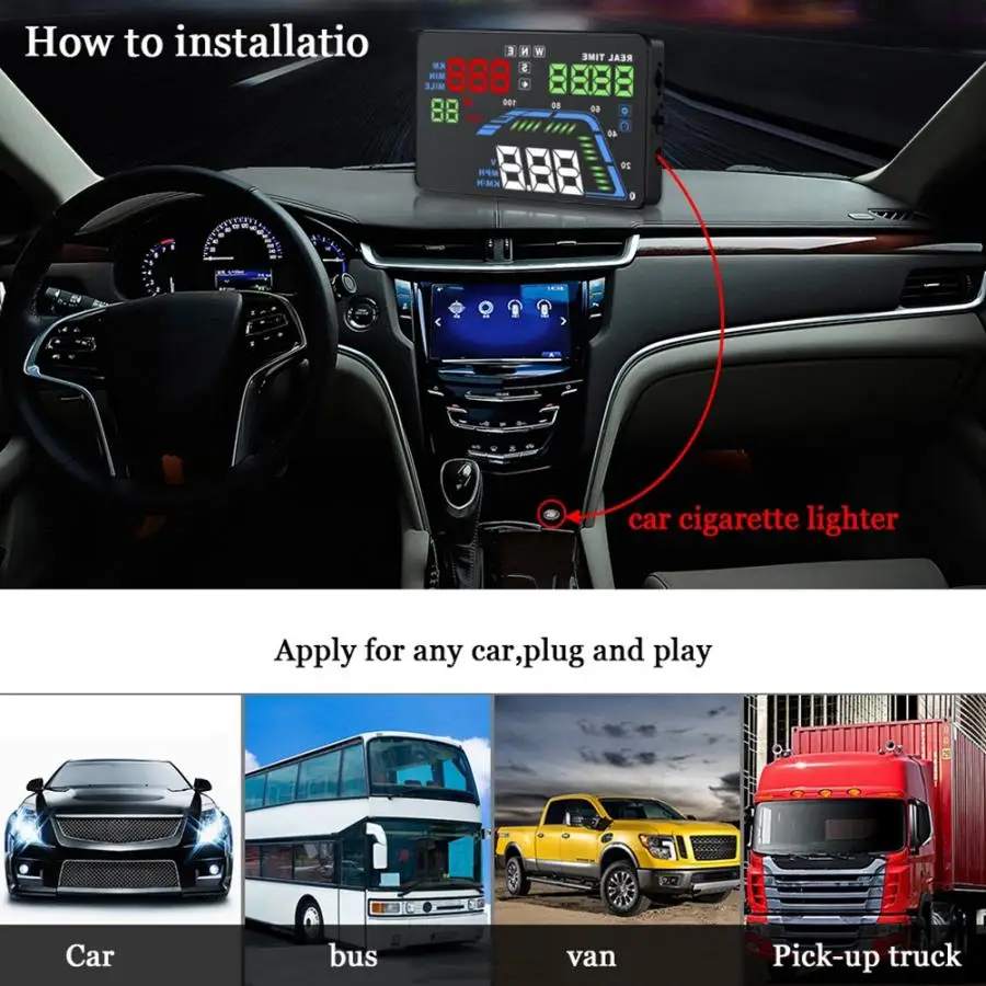 Универсальный 5.5in автомобильный HUD Дисплей скорость смарт-датчик gps система Автомобильные аксессуары