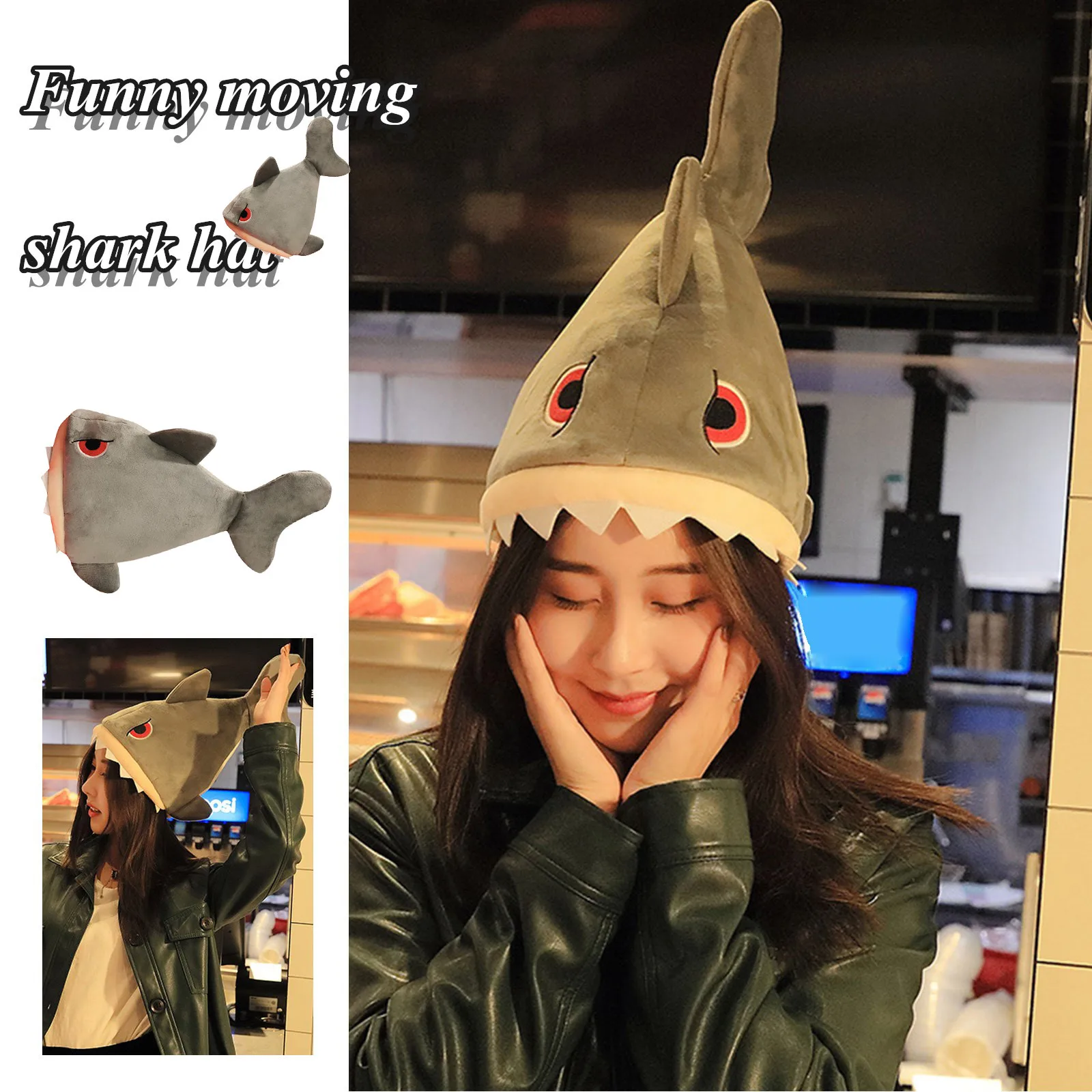 Cute Funny Shark Hat Plush Toy Moving&ampsing Electric Music Animal Creative Birthday Gift Costume Novelty For Children | Дом и сад