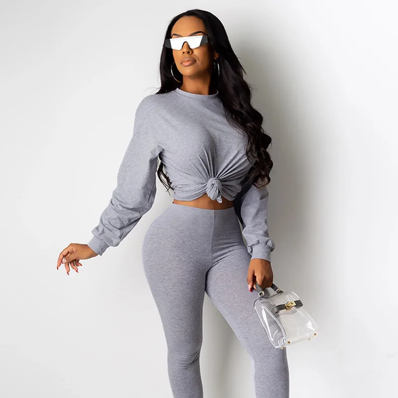 Casual Повседневный Спортивный костюм для женщин сплошной цвет круглый вырез