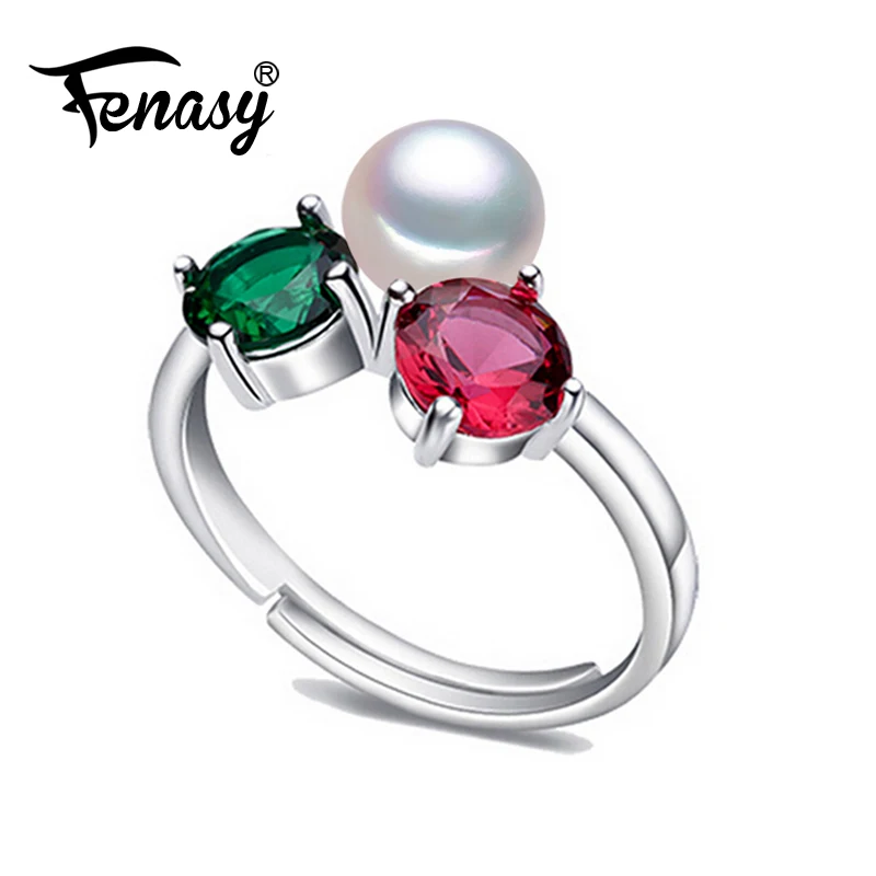 FENASY кольца с натуральным пресноводным жемчугом новые модные трендовые модные вечерние кольца с цирконием серебряный цвет рубиновые Регулируемые кольца для женщин