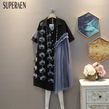 

SuperAen Pluz Size Dress Women 2020 Summer New Fashion Ladies Dress Short Sleeve Cotton Casual Lapel Women Clothing