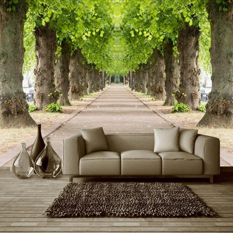 

Dropship 3D Nature Landscape Forest Road Photo Mural Customized Size Non-woven 3D Straw Wallpaper For Wall Background Wall Decor