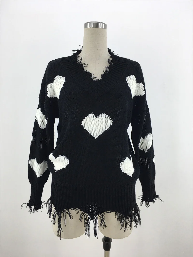 Fitshinling Fringe Heart женский свитер с v-образным вырезом в Корейском стиле женские зимние свитера пуловеры осень тонкий джемпер Pull Femme