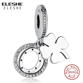 

ELESHE Authentic 925 Sterling Silver Charm Lucky Clover Fine Pendant Bead Fit Original Charm Bracelet Necklace Jewelry Making