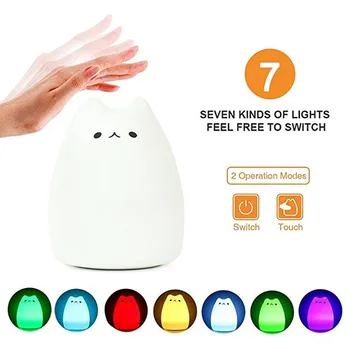 

Portable LED Children Night Light Kids Multicolor Silicone Cat Lamp -7 Color livingroom Night light for Children USB Night Lamp