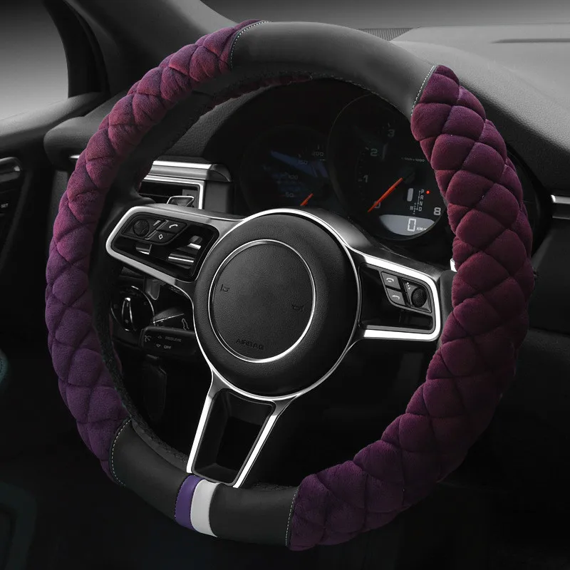 Purple 38 см чехлы на руль автомобиля чехол зимний теплый мягкий короткий плюшевый стиль универсальный интерьер автомобильные аксессуары-Стайлинг - Название цвета: Purple