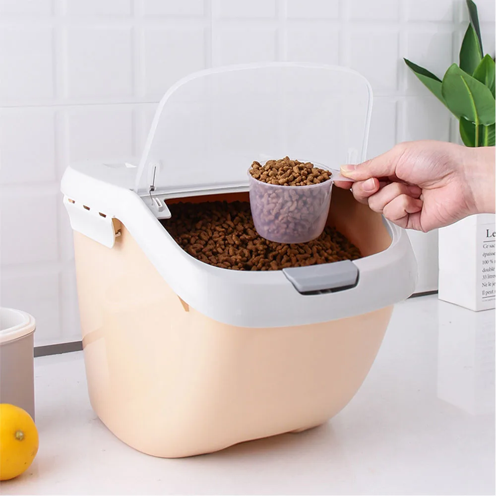

Plastic Pet Cat Dog Feeder bucket Antioxidant Dry Storage Large Capacity Fresh Box Food Container Dog Barrel And Measuring Cup
