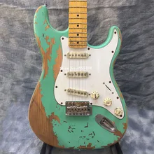 Зеленая винтажная электрическая гитара ручная старение оборудование нитроцеллюлоза краска окрашенная зеленый
