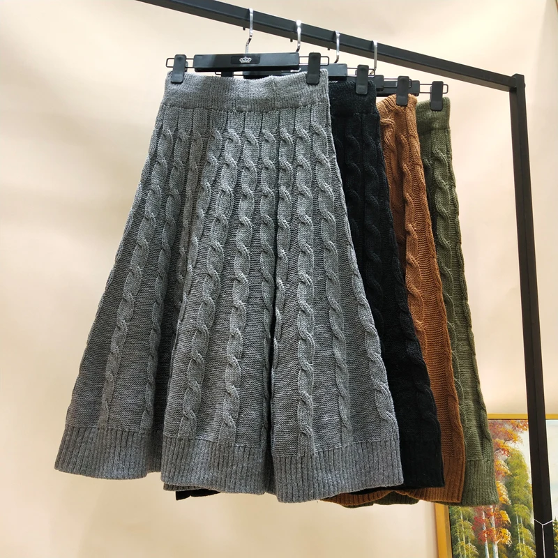 Уличная одежда, длинные юбки, плюс размер, эластичная длинная юбка, мода осень 2019, вязаные юбки, бежевые элегантные женские зимние длинные