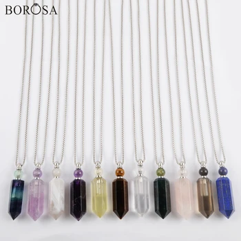 

Gems Stones Perfume Bottle Necklace Women Essential Oil Bottle Silver Color Necklace Diffuser Crystal Pendant Necklaces WX1508