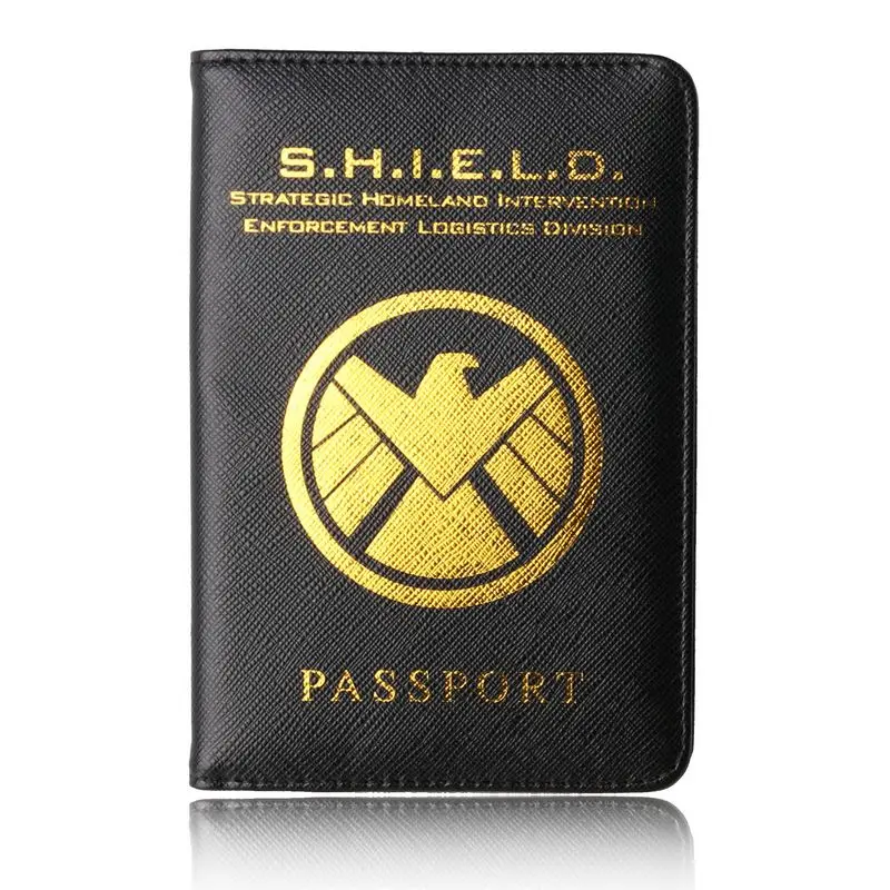 Обложка для паспорта Rfid Блокировка Wakanda Forever Черная пантера Asgard кожаный чехол для паспорта держатель Мстители, Гидра щит Звездного флота - Цвет: Shield