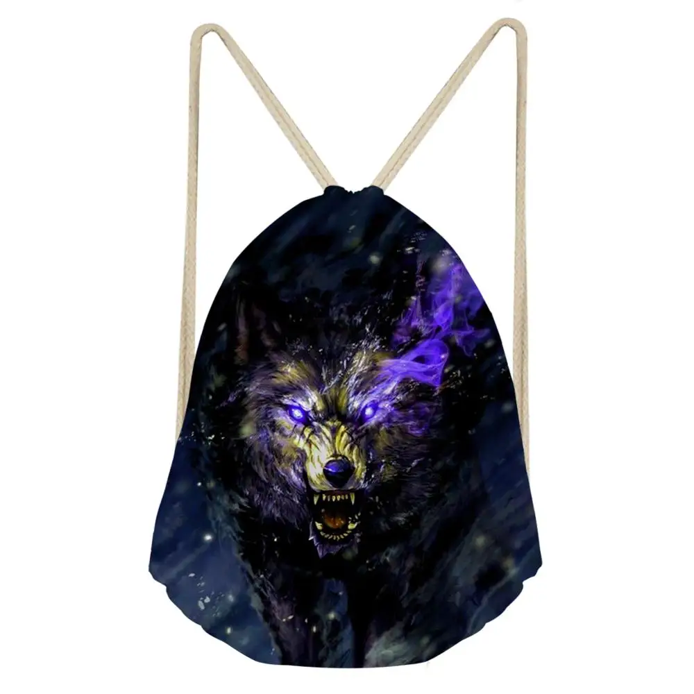 HaoYun Fashion Women's Drawstring Bags Cute Wolf Prints Pattern Beach Shoes Pockets Fashion Girls Mini Travel Organizer Bags