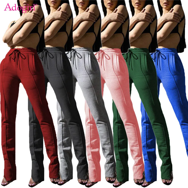 

Adogirl Women Thick Fleece Cotton Pencil Pants Drawstring Elastic Waist Pockets Zipper Bottom Casual Active Sweat Trousers