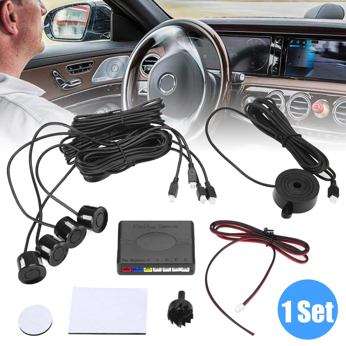 

Mayitr 1set Adjustable Flat Sensor Car Parking Reverse Backup Radar System Kit 4pcs Sensors 1pc Hole Saw