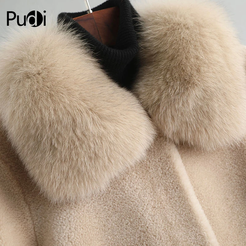 PUDI A19049 женские зимние тщательно продуманные для повседневного использования натуральная шерсть пальто с мехом Зимние теплые женские натуральным лисьим мехом меховой воротник, куртка, пальто