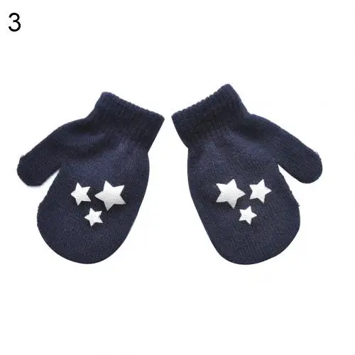 Красочные милые любовь, сердце, звезды печати утолщаются младенческой ребенка зимние мягкие теплые вязаные перчатки - Цвет: Blue Star