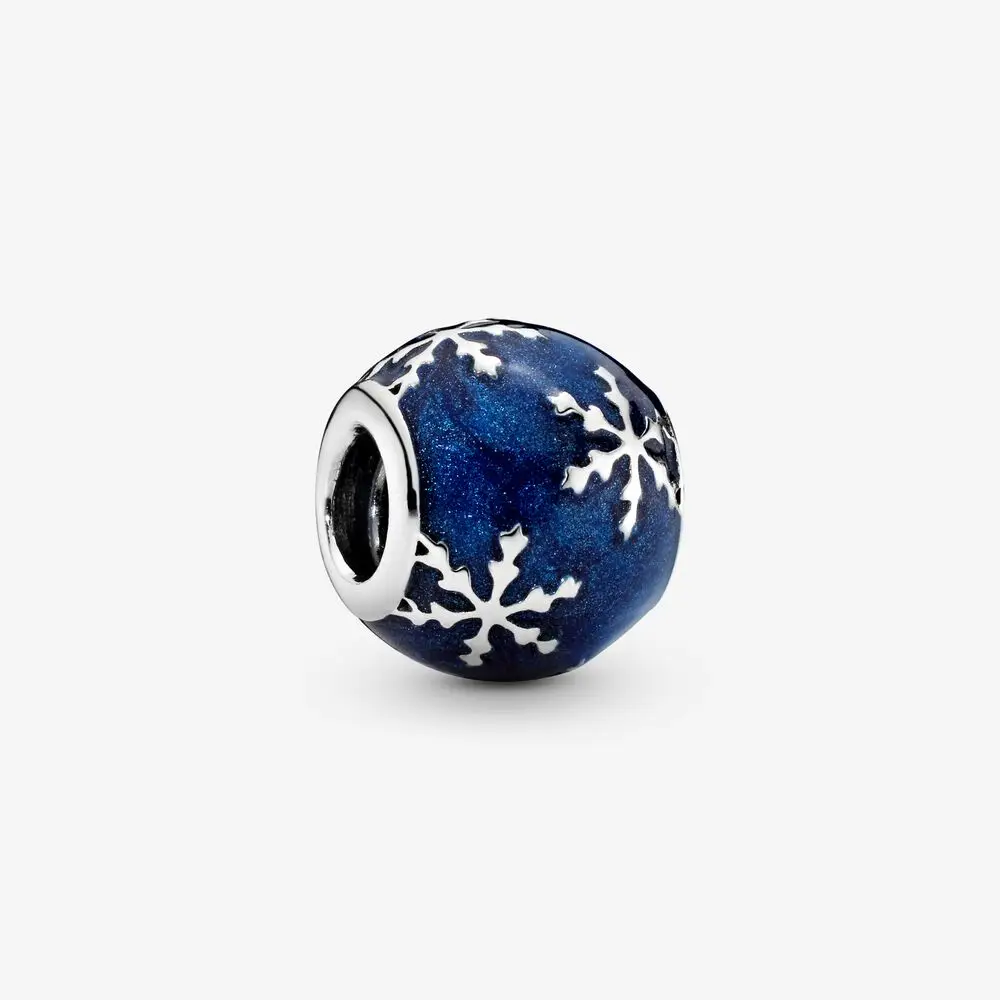 

100% 925 Sterling Silver DIY Jewelry Women Birthday Beads Blue snowfalke Charms fit Original Pandora Bracelets DIY Trendy Gift