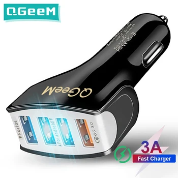 QGEEM-cargador de coche de 4 puertos USB QC 3,0, dispositivo de carga rápida 3,0, para iPhone Xiaom