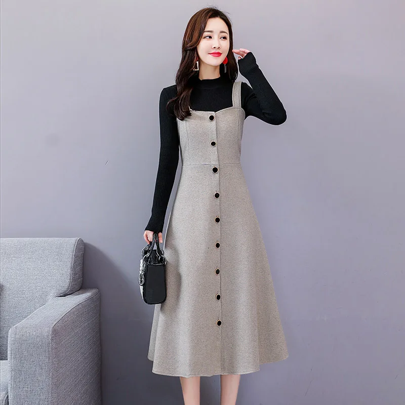 

Early Autumn Base Dress 2019 New Style Western Style Woolen Two Pieces Dress Outfit Popular Autumn And Winter Skirt WOMEN'S Dres