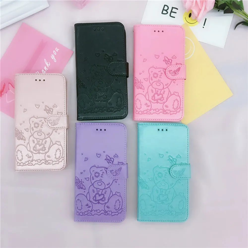 Чехол-книжка с откидной крышкой для huawei P20 Lite P30 Pro Honor 8A 8S 10 Lite P Smart Y6 Y7 Y5 Y9 Prime Роскошный чехол-кошелек с медведем