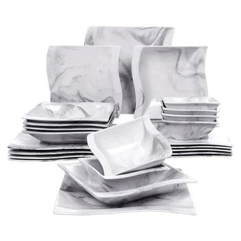 

MALACASA FLORA 24-Piece Marble Grey Porcelain Dinner Set with 6 Bowls 6*Dinner Plates,Dessert Plates,Soup Plates,Bowls Set