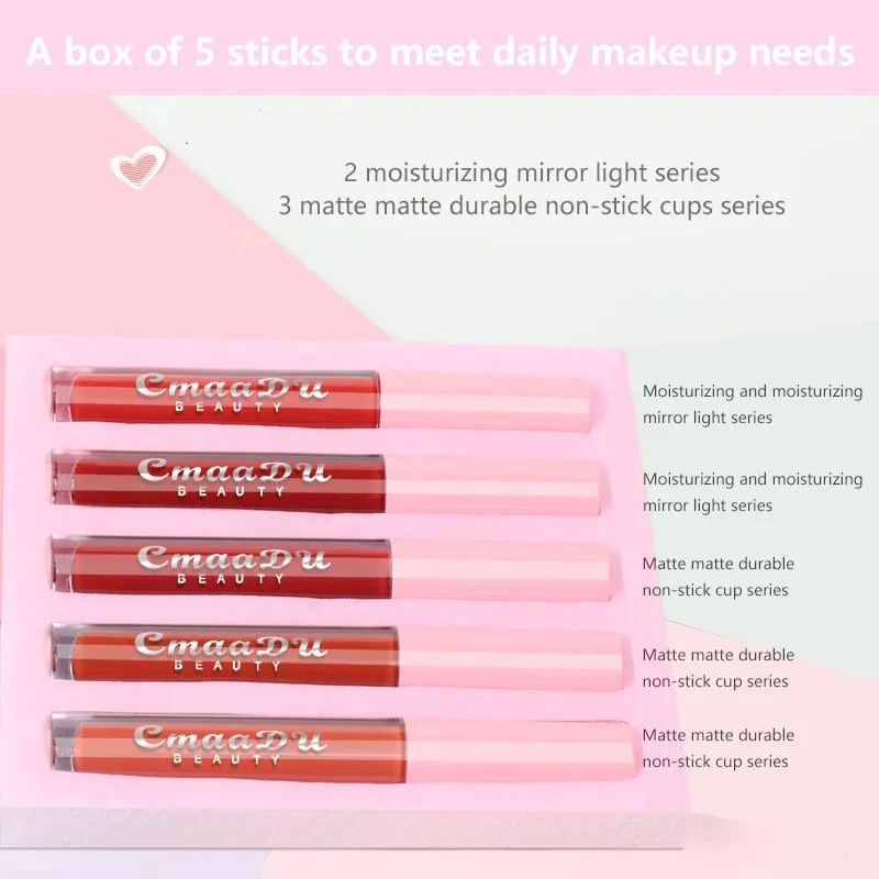 5pcs/Set Lipstick Lip Gloss Lip Glaze Professional Makeup Matte Lipstick Lip Kit Long Lasting Moisturizing Cosmetic Maquiagem 5pcs/Set Lipstick Lip Gloss Lip Glaze Professional Makeup Matte Lipstick Lip Kit Long Lasting Moisturizing Cosmetic Maquiagem