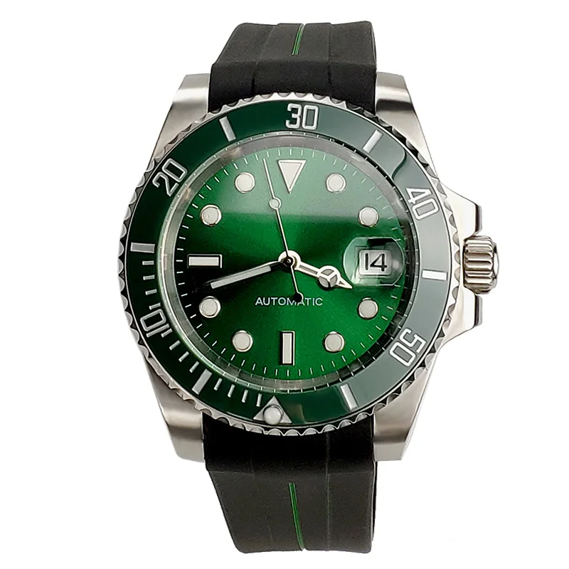 Автоматические механические наручные часы для мужчин Miyota 8215 diver 200m sub mariner 40 мм сапфировый поворотный керамический ободок силиконовые мужские часы - Цвет: Green