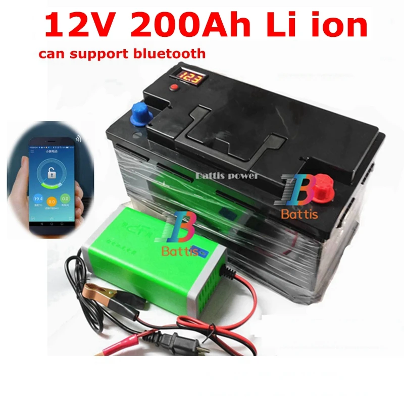 12V 200AH литий-ионный аккумулятор с bluetooth BMS приложение для 1200W рыбалка ксеноновая