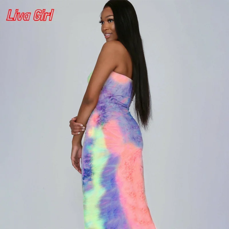 Tie Dye Boob Tube Tanpa Lengan Neon 