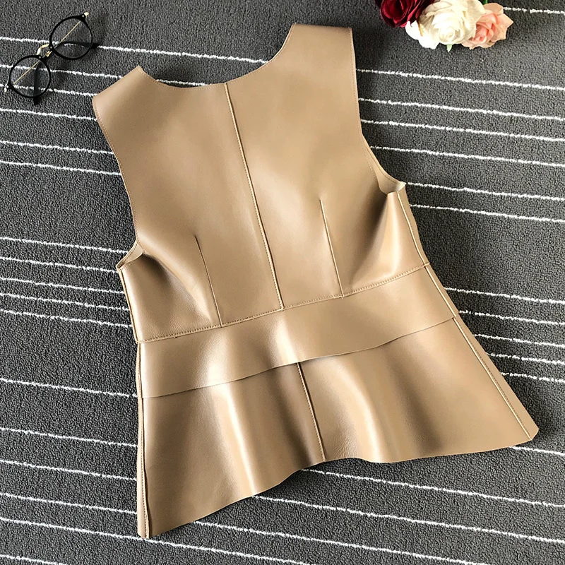 

Женский жилет из натуральной овечьей кожи, асимметричный облегающий офисный жилет без рукавов, повседневный жилет с V-образным вырезом
