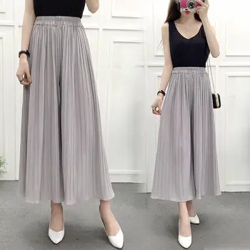 

Women Loose Casual Wide Leg Pants Spring Autumn Pure Color High Waist Pleated Chiffon Trousers Female Female New Palazzo Pants