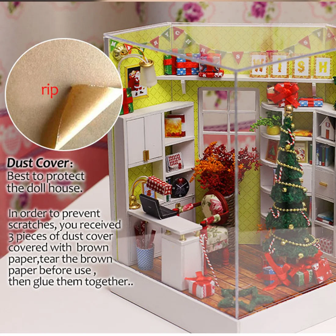 DIY Creative Handmade Theme Wooden Cabin Assembly Building Model Toy Set- Merry Christmas