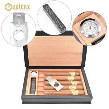 

VOLENX Cigar Box with Cutter Digital Hygrometer and Plastic Humidifier Book Humidor for Travel Holds 5 Fingers