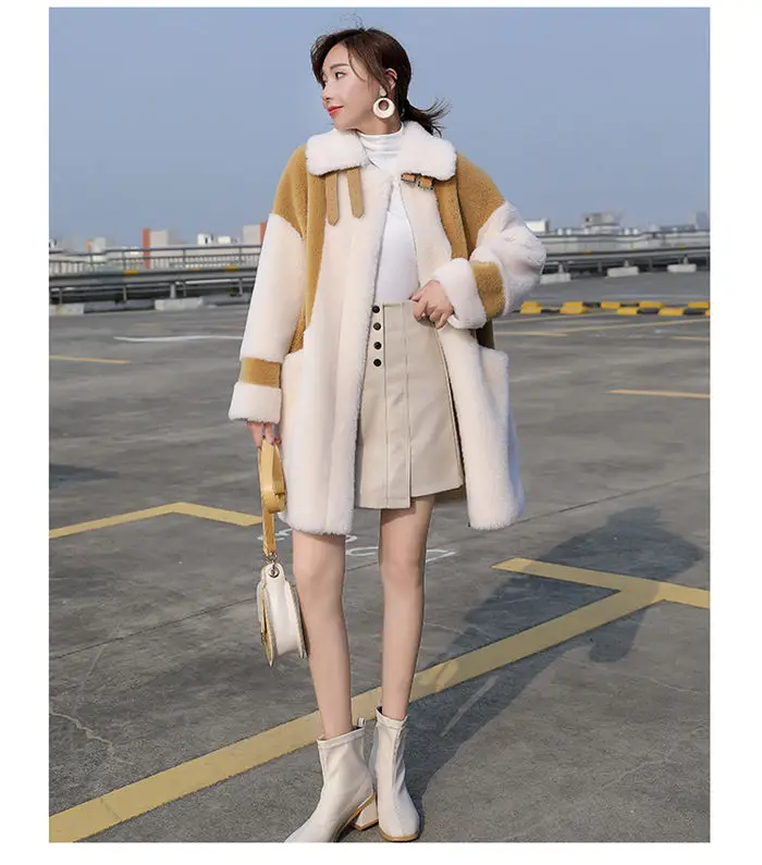 Зимнее пальто для стрижки овец, Женская кашемировая куртка, женская модная дизайнерская теплая куртка в стиле пэчворк, осенне-зимние меховые пальто f2201