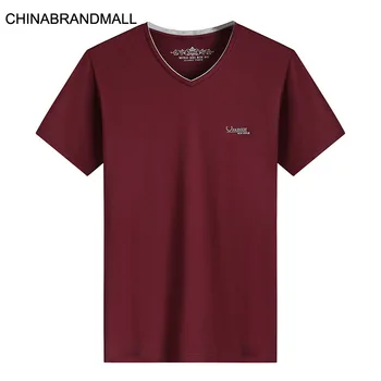 

Men Plus Fat Plus Size V Collar Short Sleeve T Shirt Male Fat Man Solid Color Joker Short Sleeve Male