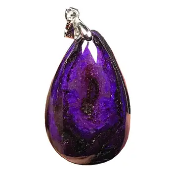 

Top Natural Royal Purple Sugilite Pendant Jewelry For Women Man Crystal 29x18x9mm Beads Silver Water Drop Anticancer Stone AAAAA