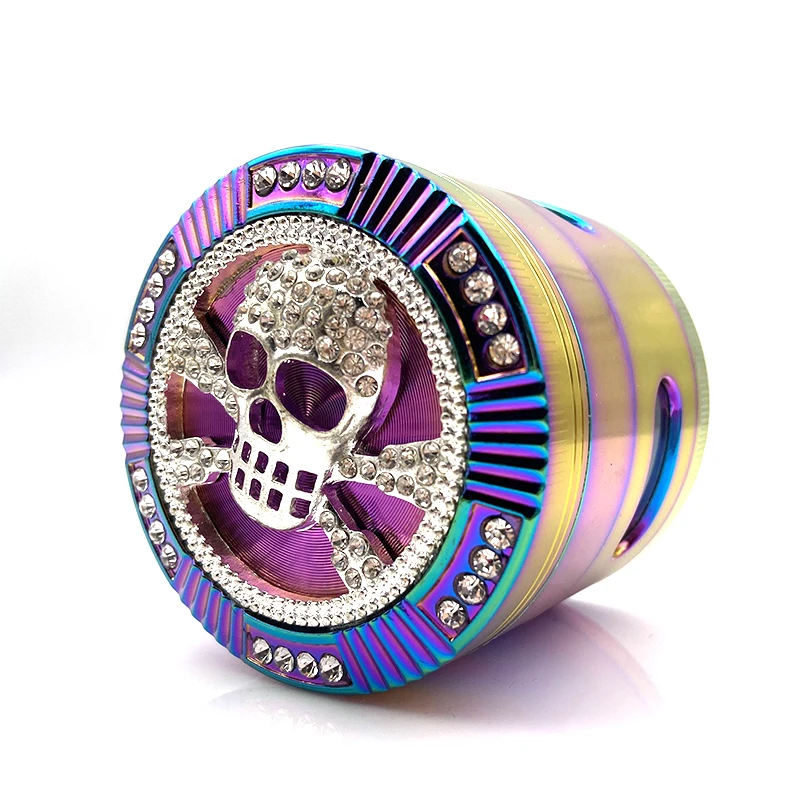 

New Style Tobacco Grinder Skull Shape 4 Layers 63mm Rainbow Color Zinc Alloy Herb Grinder for Smoking Weed Tobacco Crusher