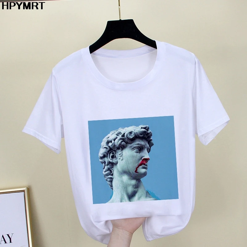 2020 New summer spoof Mona Lisa Print T Shirts Women aesthetics funny Tshirts Casual Short Sleeves Tops t-shirt Female Clothing