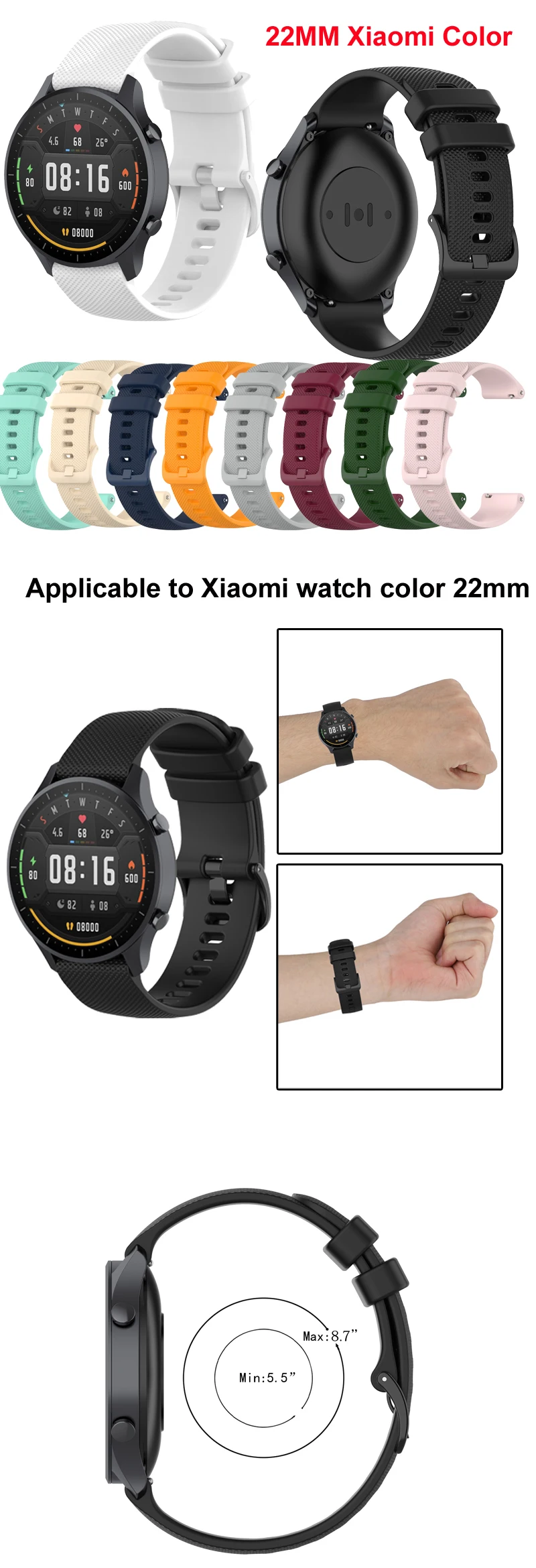 22mm Silicone Band Strap for Xiaomi Mi Watch Color Replacement Bracelet Breathable Sports Bands For Watch Accessories