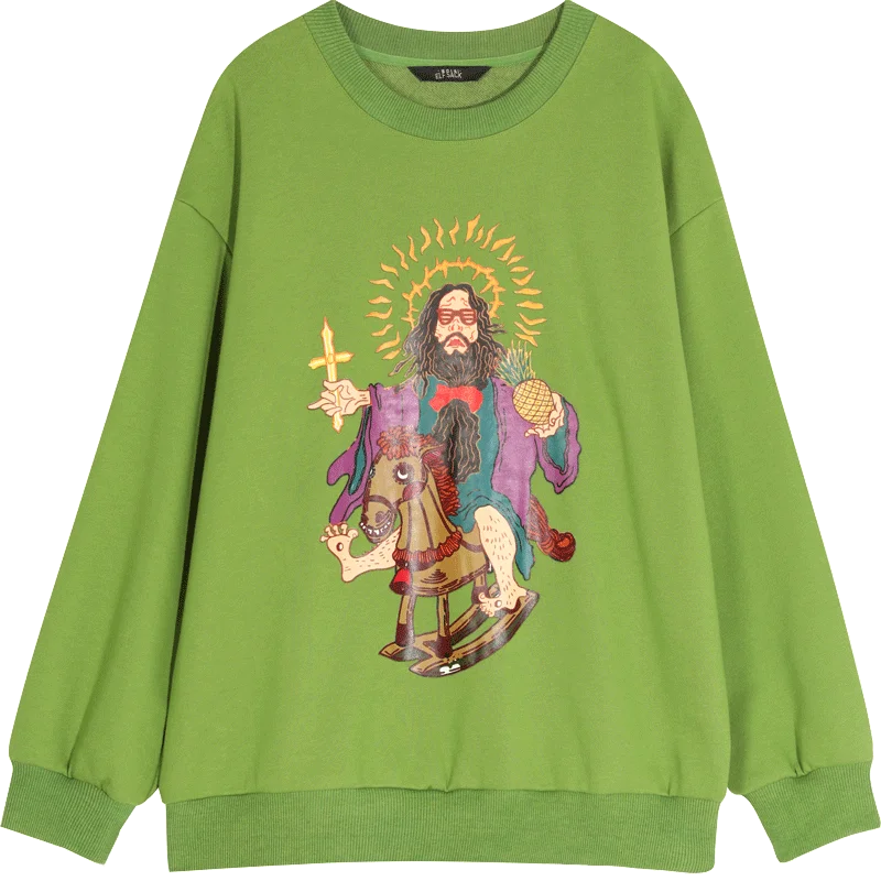 Зеленый ELFSACK, зеленый, однотонный, с принтом Иисуса, корейский пуловер, Толстовка для женщин, зима, белый, чистый, с вышитыми буквами, забавные, повседневные, женские топы - Цвет: Зеленый