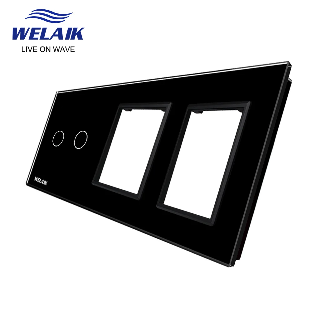 Wall Touch Switch Socket,Switch Glass Panel WELAIK EU 3Frame 222*80mm 2Gang Wall Touch Switch Socket Outlet Square Hole Crystal Tempered Glass Panel Only DIY Parts A39288W1