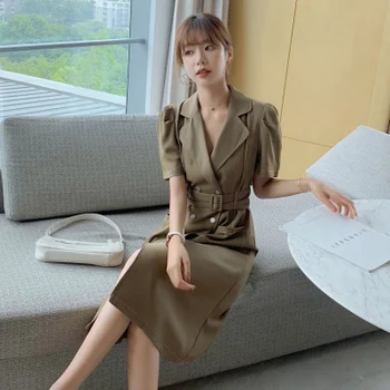 

Autumn New Style Office Lady Work Wear Solid Business Dresses Double Breasted Elegant Fashion V-neck Button Hollow Out Sexy Dres