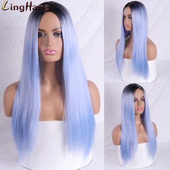

LINGHANG Women's Long Straight Synthetic Wig Mixed Brown And Blonde Long Wigs for White /Black Women Party Cosplay Hair